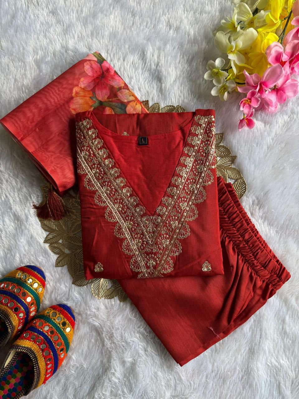 Redish Orange Comfy Kurti Set