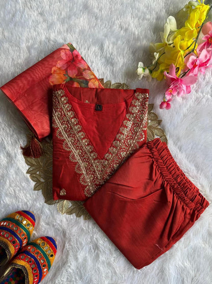 Redish Orange Comfy Kurti Set