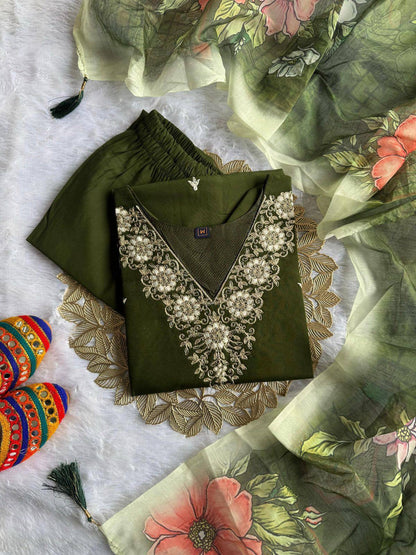 Mehendi Green Comfy Kurti Set