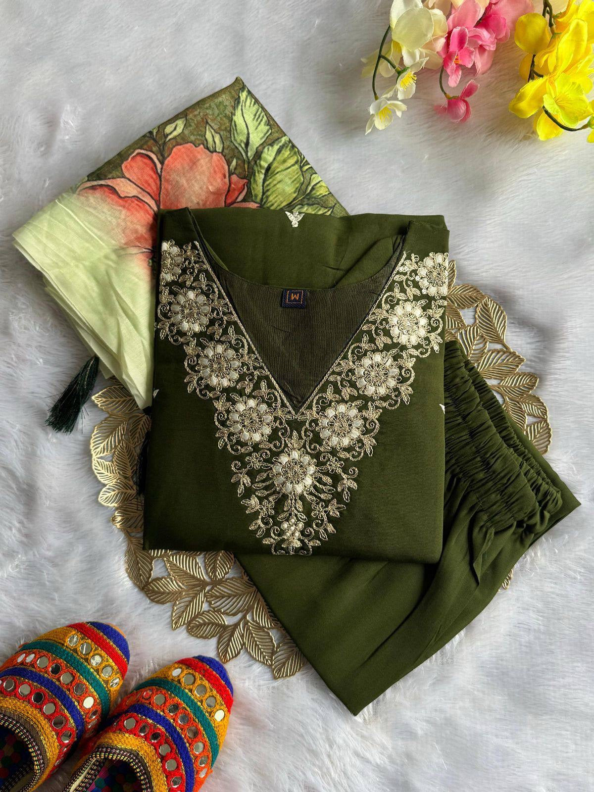 Mehendi Green Comfy Kurti Set
