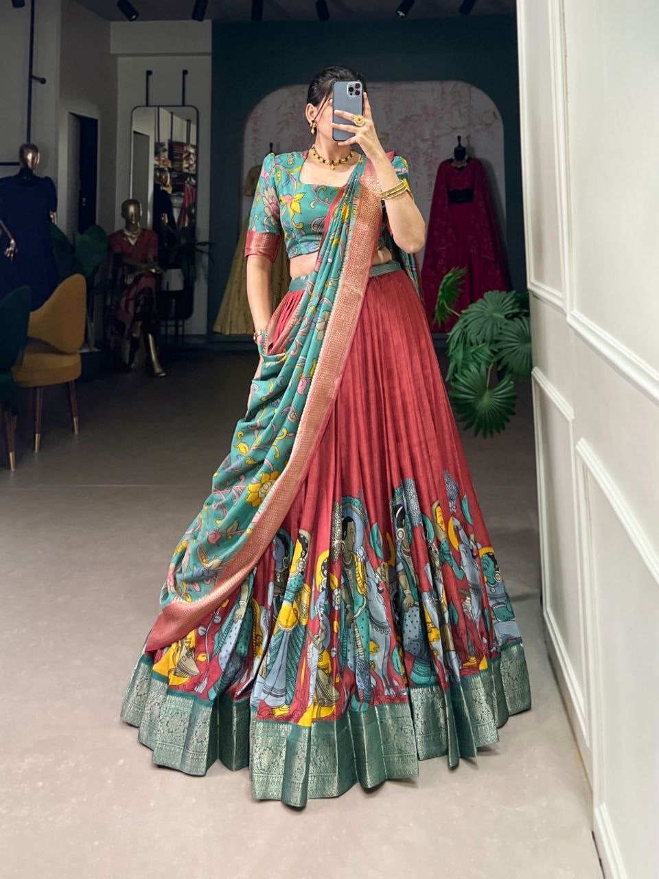 CHADRIIKA — Kalamkari Dola Silk Half Saree Lehenga