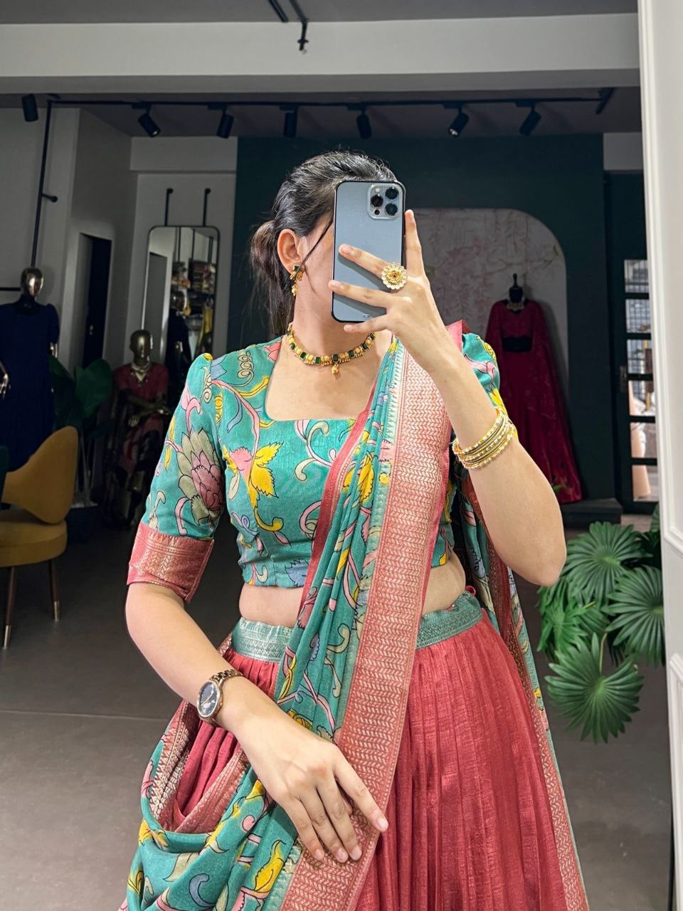 CHADRIIKA — Kalamkari Dola Silk Half Saree Lehenga