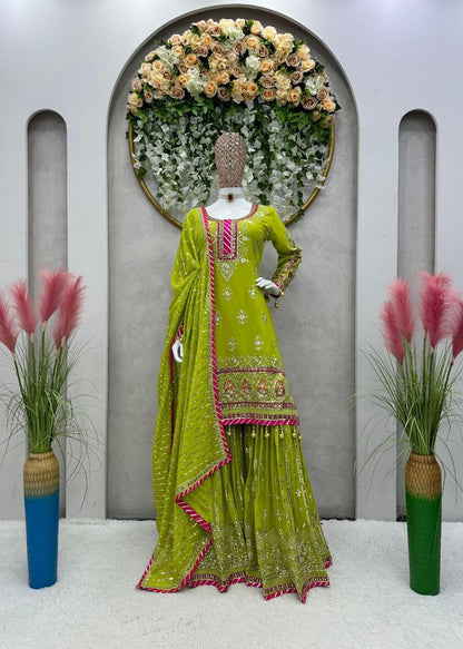 Mahnoor Green x Pink Georgette Sharara Set