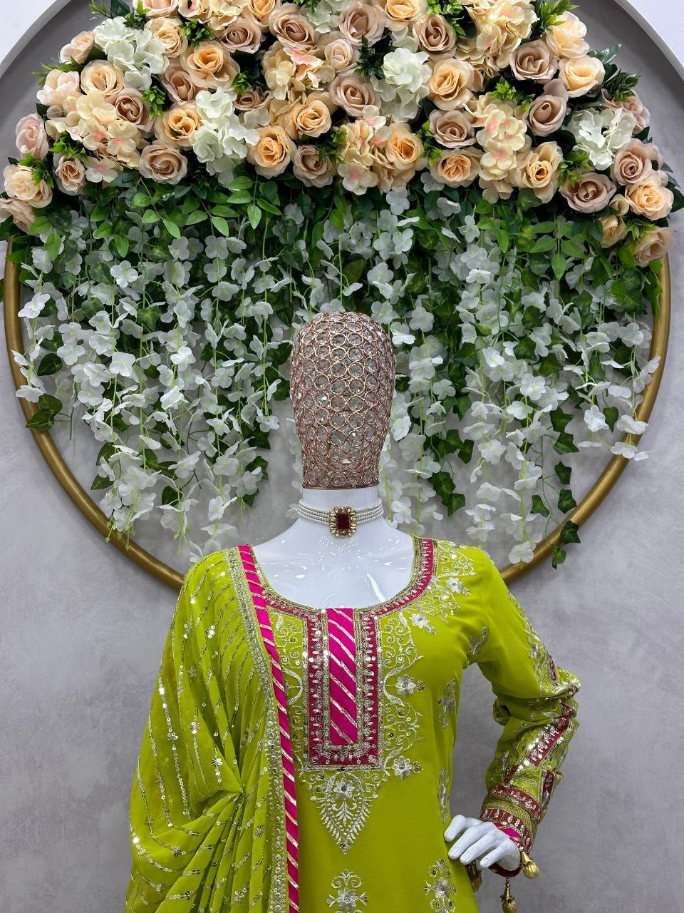 Mahnoor Green x Pink Georgette Sharara Set