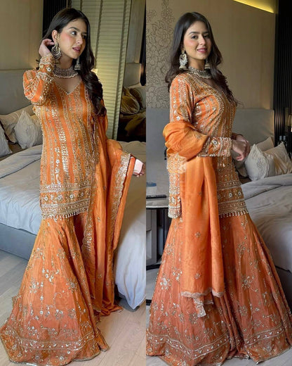 Diwali Special — Premium Orange Premium Sharara Suit