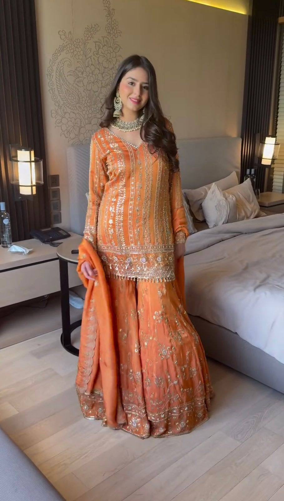 Diwali Special — Premium Orange Premium Sharara Suit