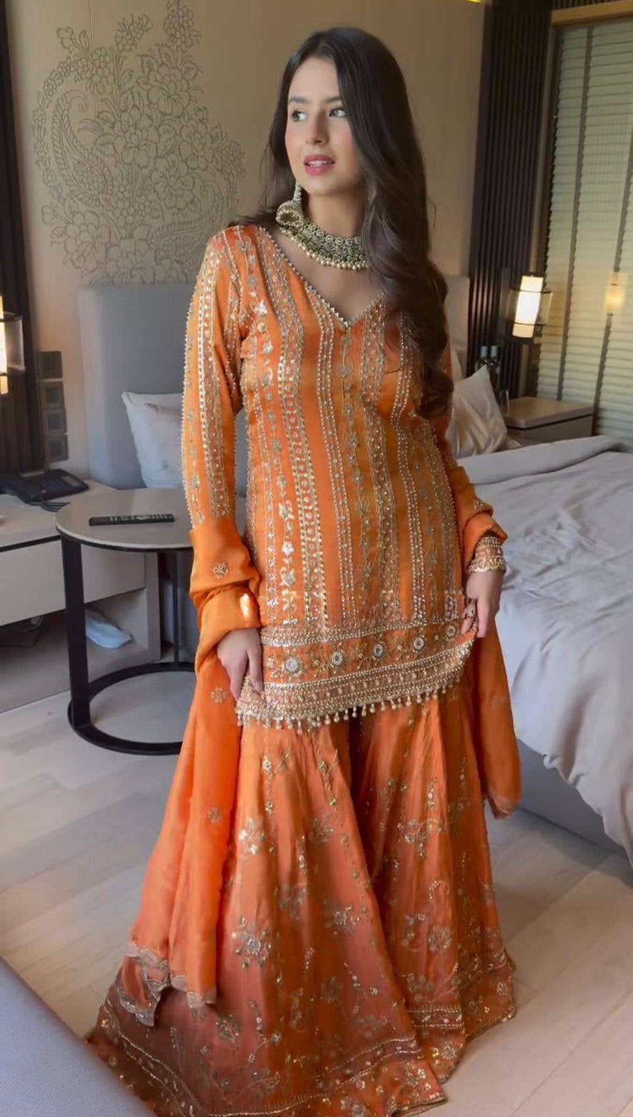 Diwali Special — Premium Orange Premium Sharara Suit