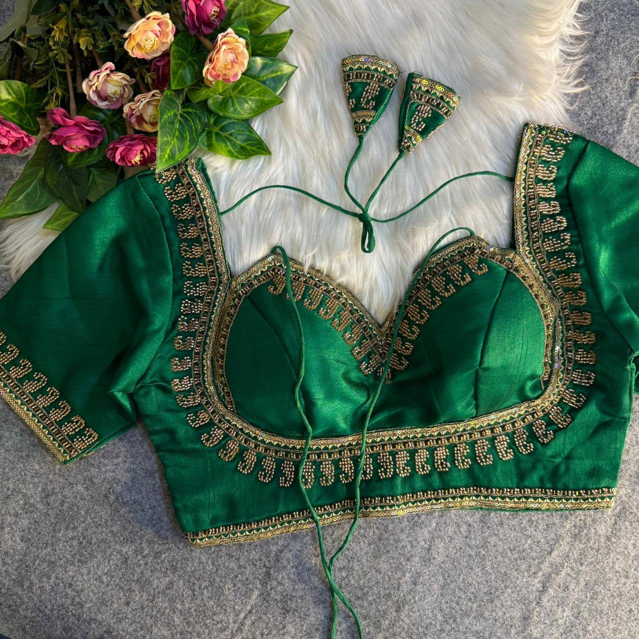 Laksharaa Sarees Mona wedding readymade saree blouse in intricate embroidery with a high neckline and elegant design.