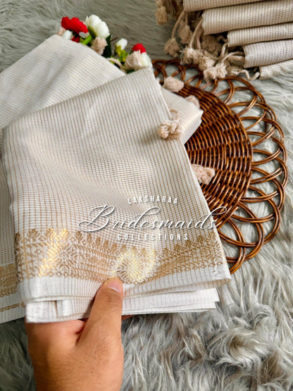 Bridesmaid Special - Kasavu Cream X Gold Saree
