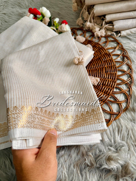 Bridesmaid Special - Kasavu Cream X Gold Saree