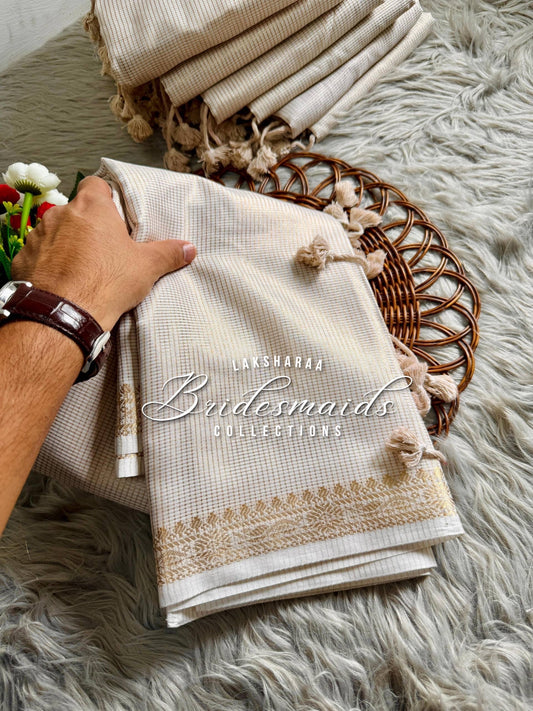 Bridesmaid Special - Kasavu Cream X Gold Saree