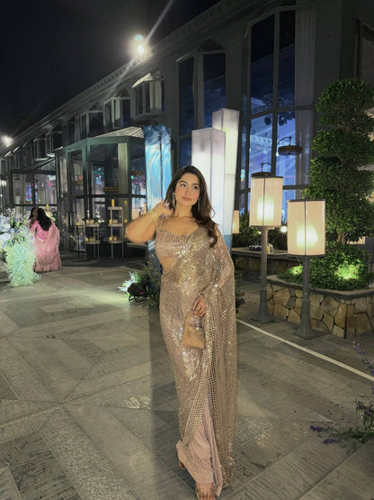 TAMIKA - Gold Sequinned Net Dinner Saree