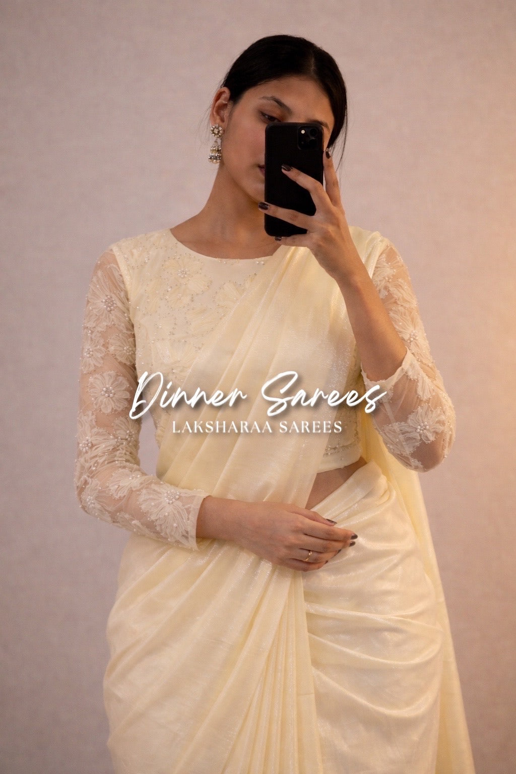 Elegant shimmer saree with floral work blouse by Laksharaa Sarees, featuring intricate embroidery and vibrant colors.