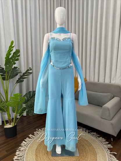 ISHITA 90s Special Georgette Corset Suit by Laksharaa Sarees, showcasing a stylish traditional Indian ensemble with intricate detailing.