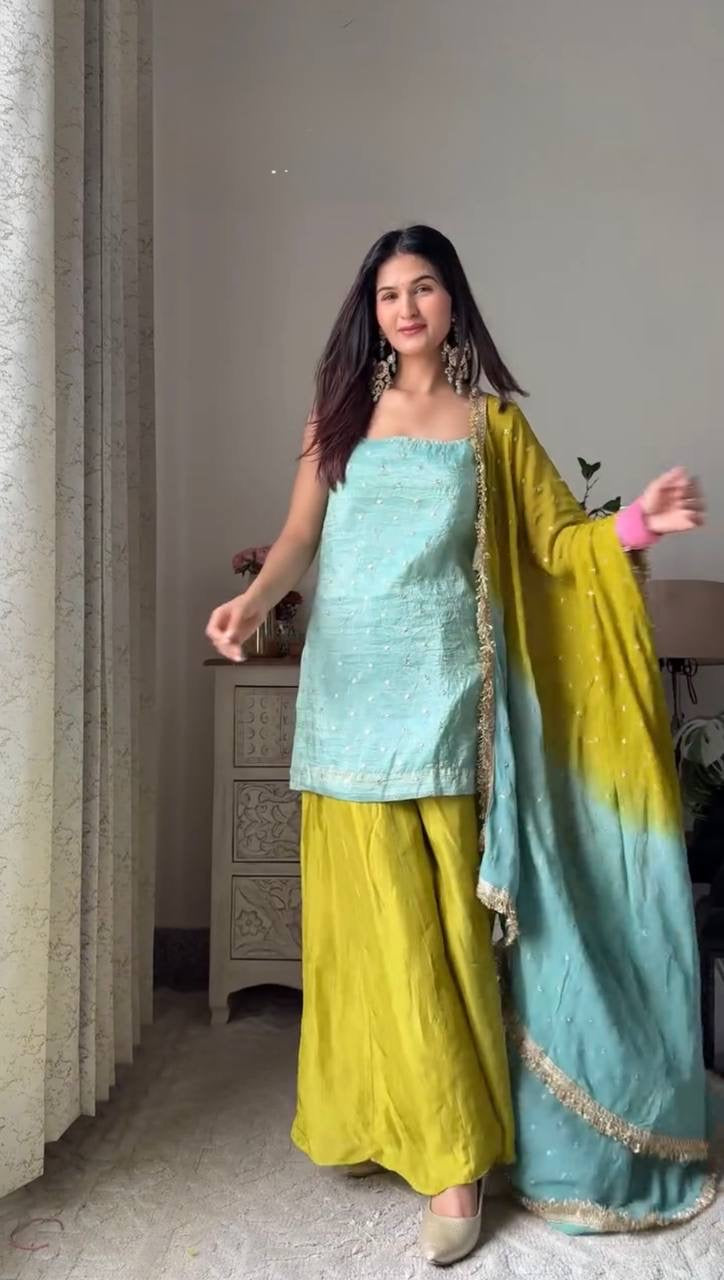 Diwali Special — Green x Turquoise Pallazo Suit