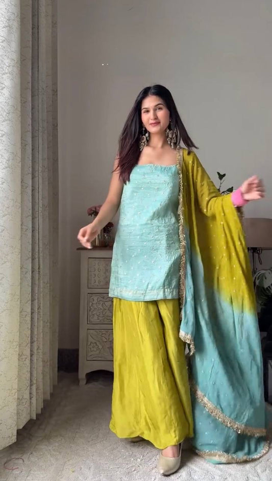 Diwali Special — Green x Turquoise Pallazo Suit