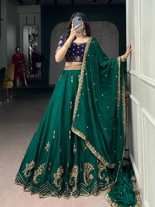 LINDY —  Green x Blue Rangoli Silk Lehenga