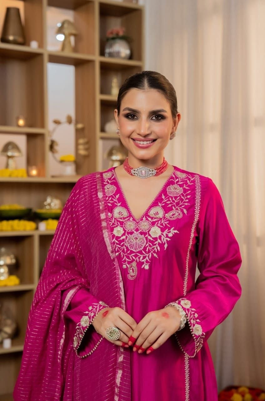 Elegant pink cotton Kurti from Laksharaa Sarees with intricate embroidery and a comfortable fit.