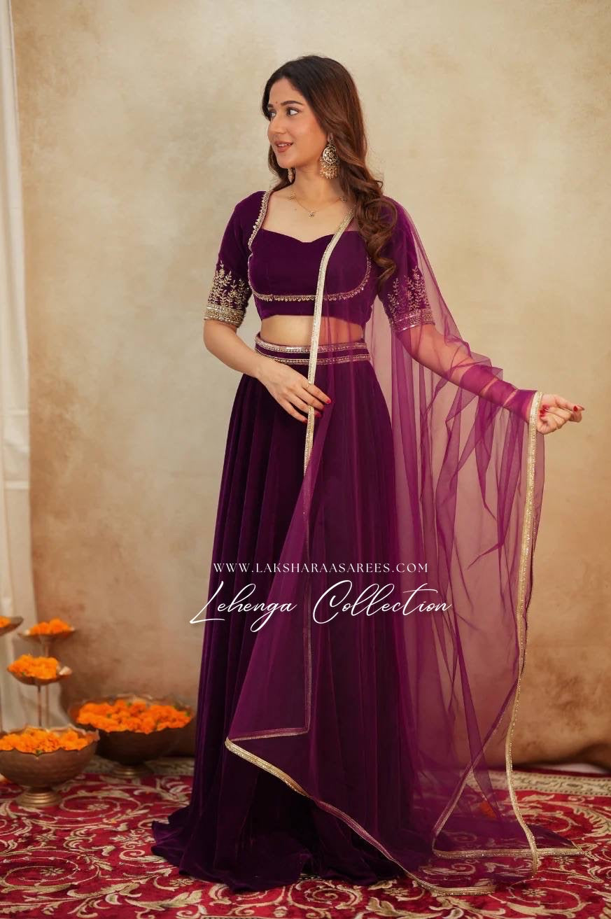 OLIVA — Purple Velvet Lehenga - Laksharaa Sarees
