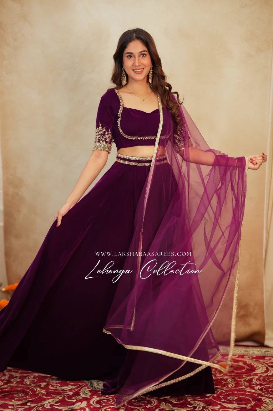 OLIVA — Purple Velvet Lehenga - Laksharaa Sarees