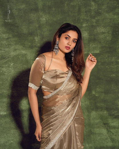 Olive Green Shimmer Silk Saree