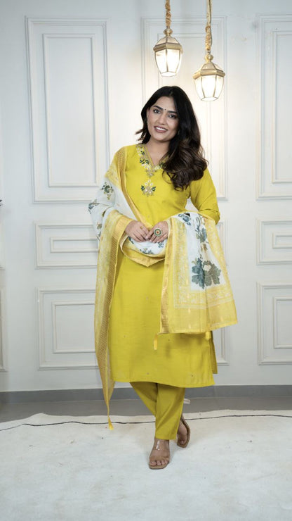 Mustard Yellow Floral Kurti Set