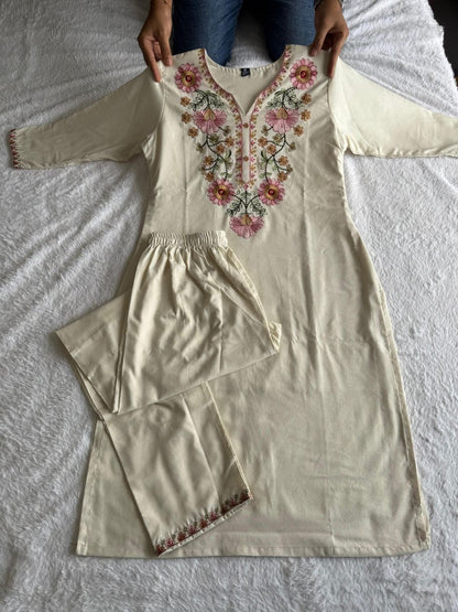Cream Floral Kurti Set