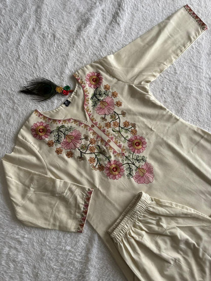 Cream Floral Kurti Set