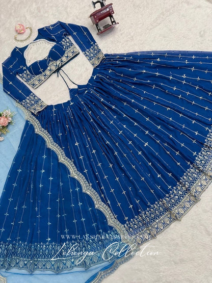 CARLA — Premium Blue Georgette Lehenga