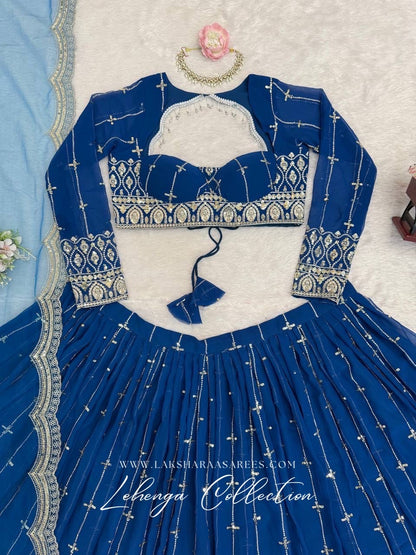 CARLA — Premium Blue Georgette Lehenga