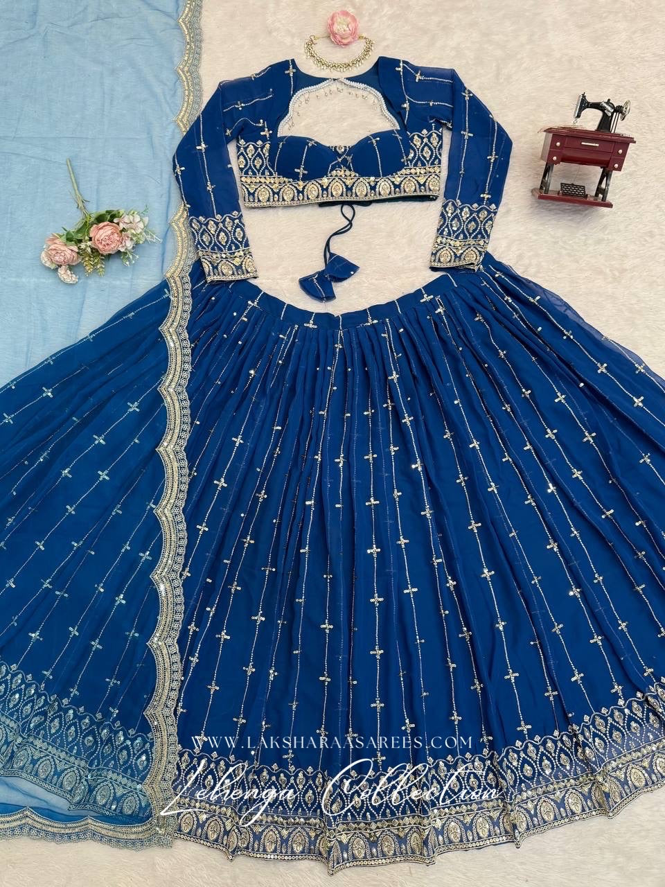 CARLA — Premium Blue Georgette Lehenga