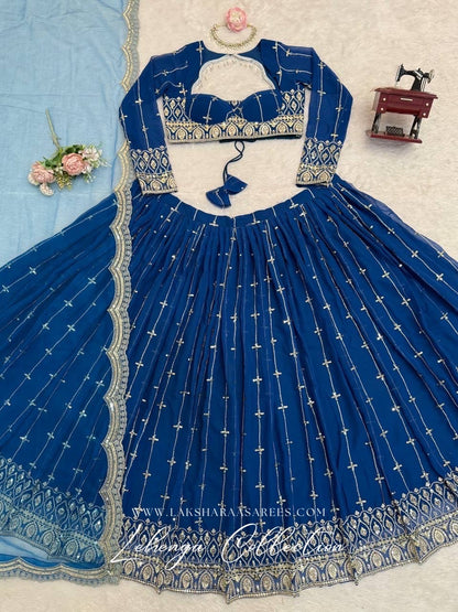 CARLA — Premium Blue Georgette Lehenga
