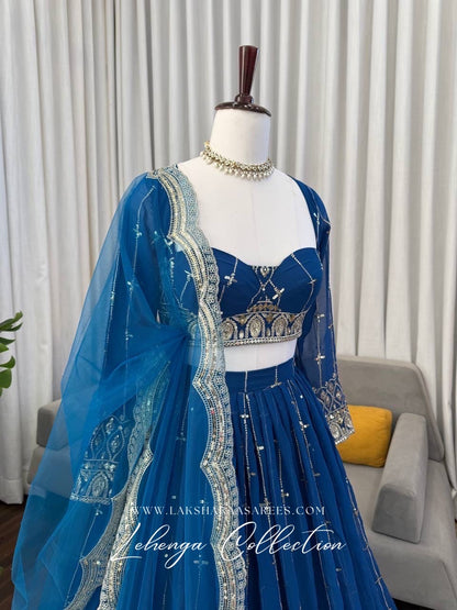 CARLA — Premium Blue Georgette Lehenga