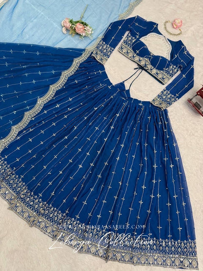 CARLA — Premium Blue Georgette Lehenga