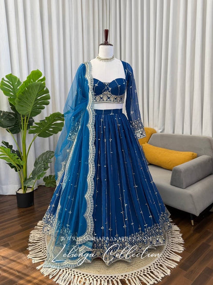 CARLA — Premium Blue Georgette Lehenga