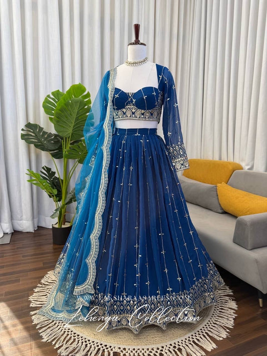CARLA — Premium Blue Georgette Lehenga