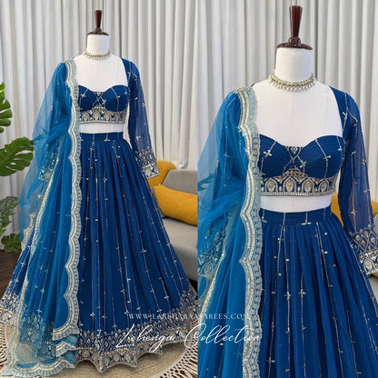 CARLA — Premium Blue Georgette Lehenga
