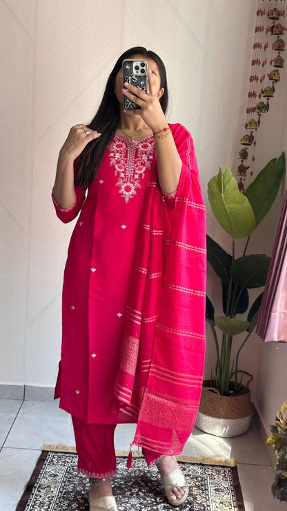 Red Floral Kurti Set