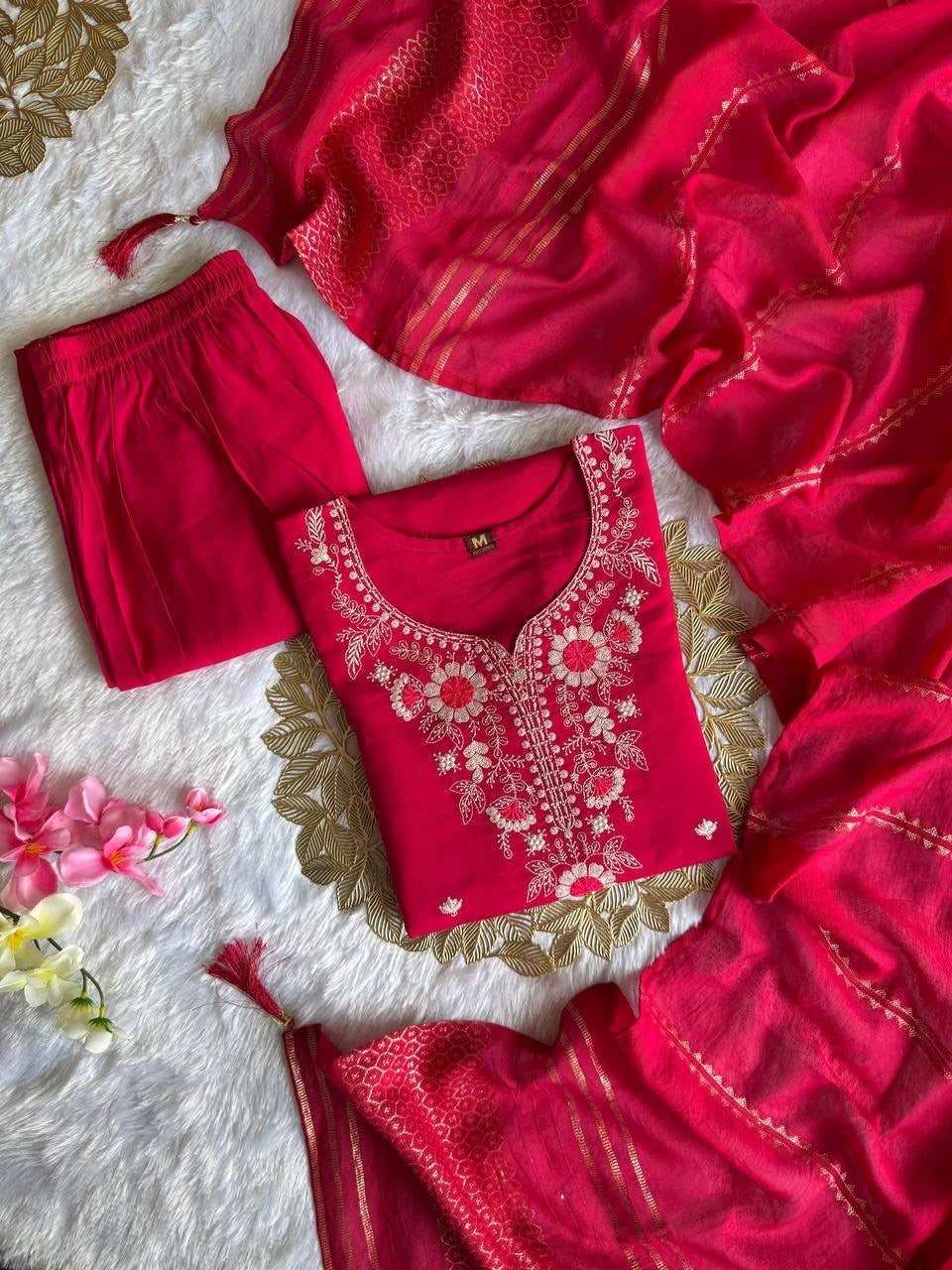 Red Floral Kurti Set