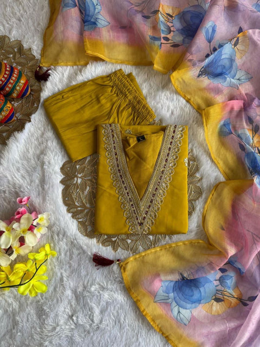 Yellow Floral Kurti Set
