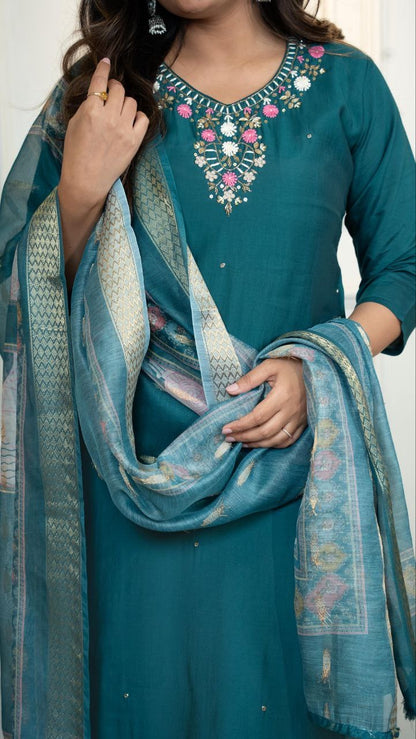 Forest Green Floral Kurti Set