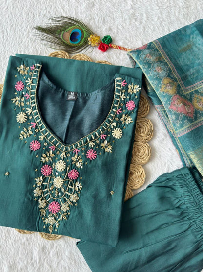 Forest Green Floral Kurti Set