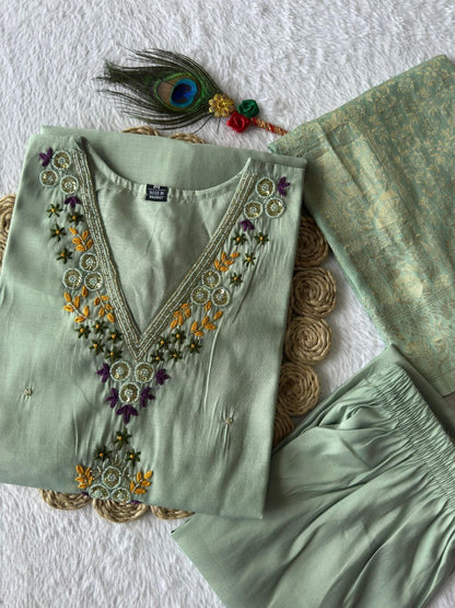Mint Green Floral Kurti Set