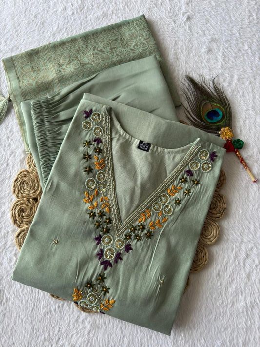 Mint Green Floral Kurti Set