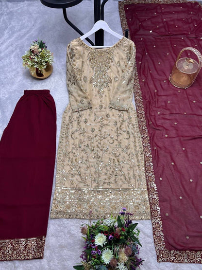 MEHER — Cream X Red Eid Special Pakistani Suit