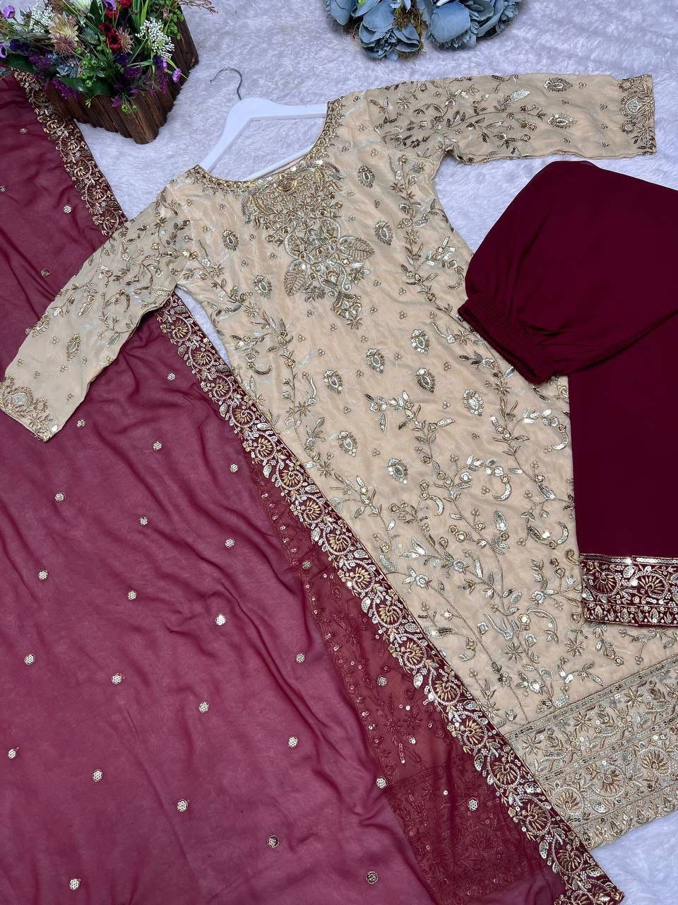MEHER — Cream X Red Eid Special Pakistani Suit