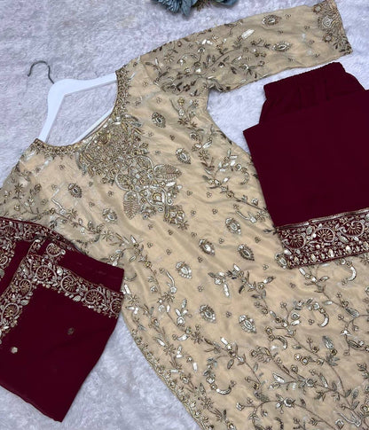 MEHER — Cream X Red Eid Special Pakistani Suit