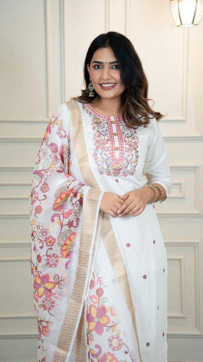 Cream X Purple Kurti Set