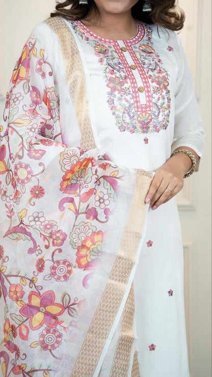Cream X Purple Kurti Set