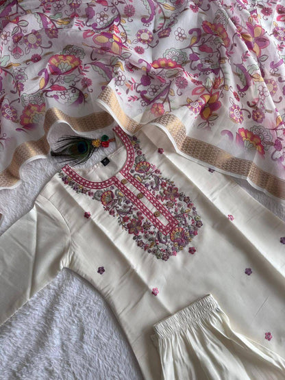 Cream X Purple Kurti Set